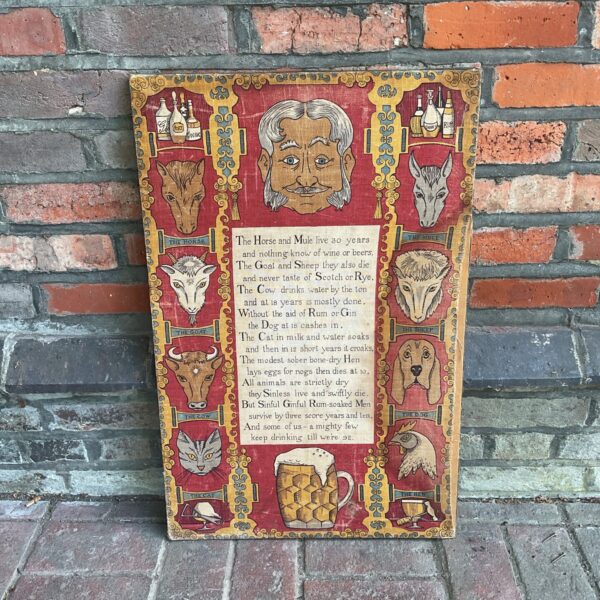 Vintage linen bar towel with animal illustrations and drink references.
