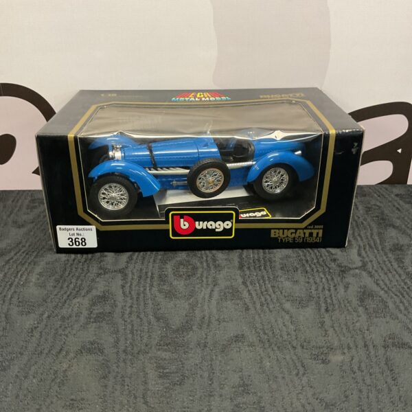 Burago 1934 Bugatti Type 59 diecast model in original box.