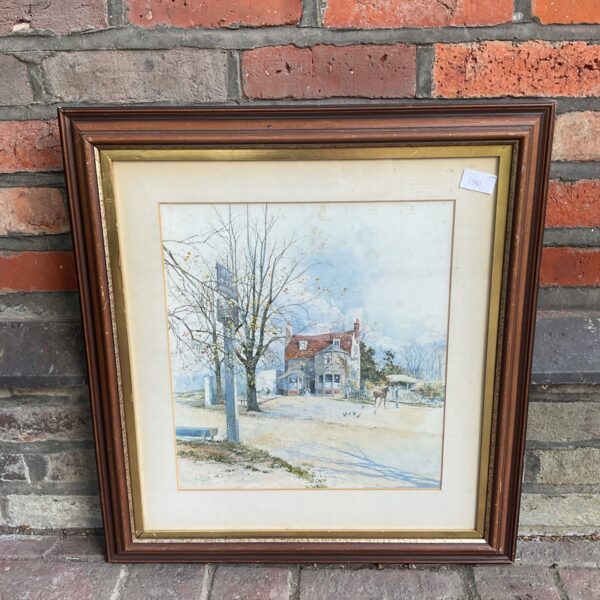 Holland Tringham watercolour painting of Two Brewers Tavern and horseman.