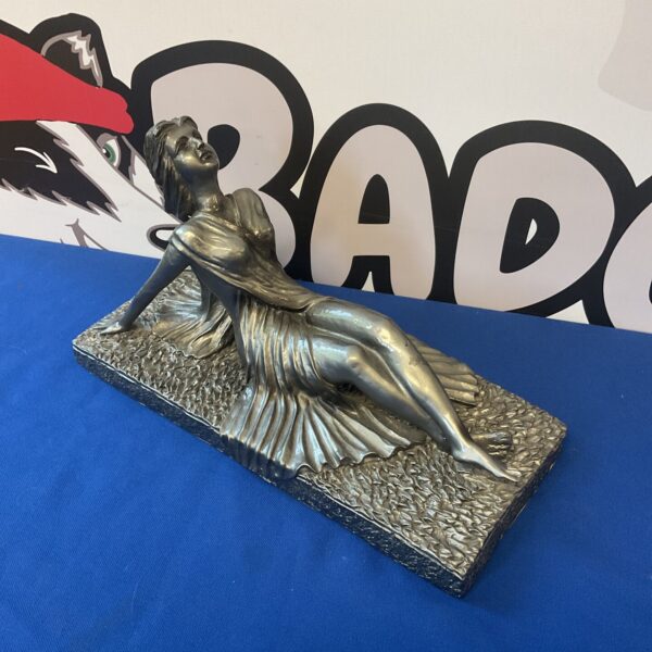 Silvered Art Deco lady sculpture, vintage home decor.