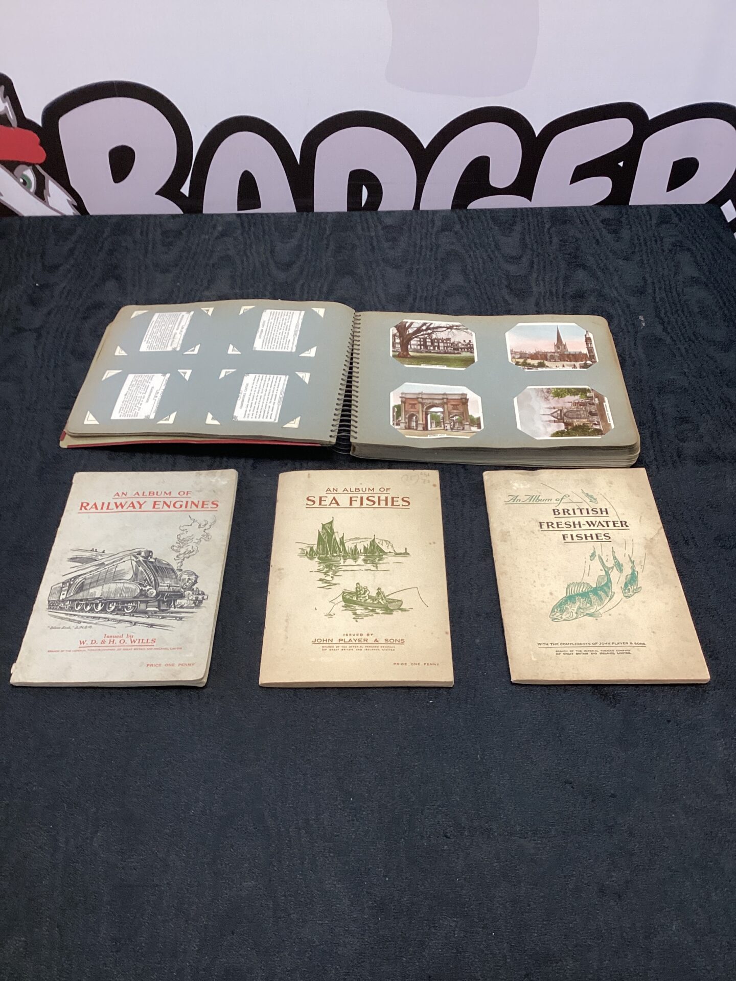 476 Four cigarette card albums inc sea fishes & railway engines
