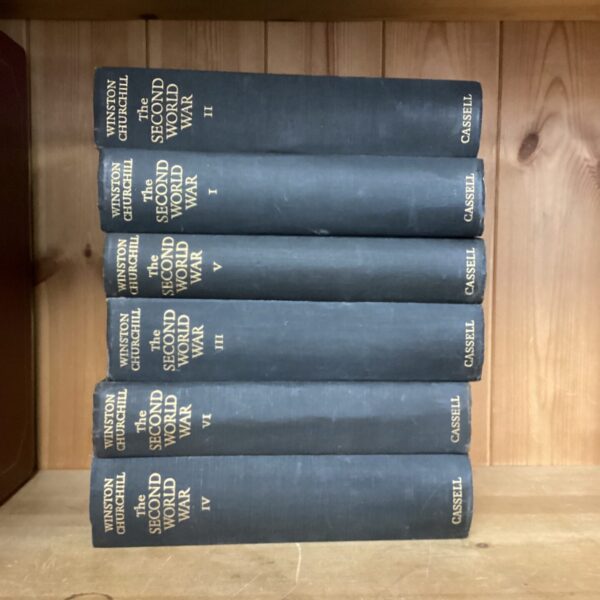 Collection of Winston Churchill Second World War books displayed.