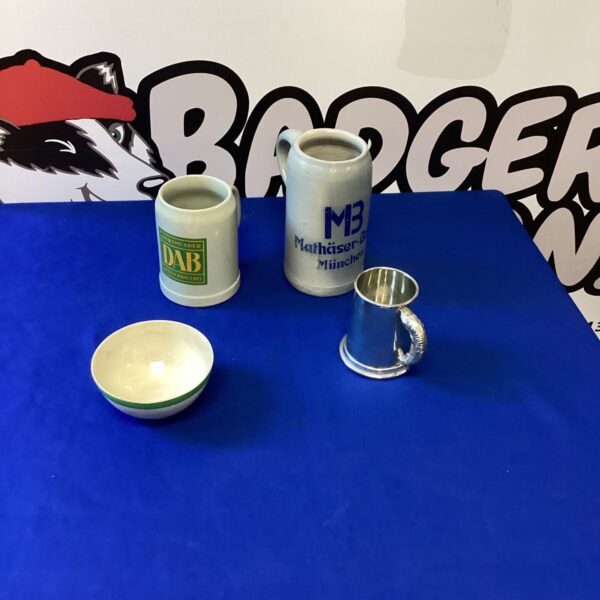 Vintage Wedgewood beer mugs, bowl, and tankard set for collectors.