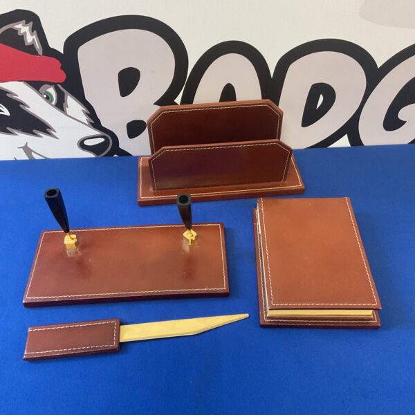 Vintage Italian desk set with pen holder and letter rack.
