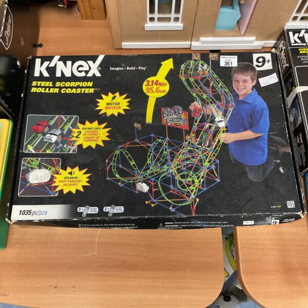 Boxed vintage Kinex Steel Scorpion roller coaster building set.