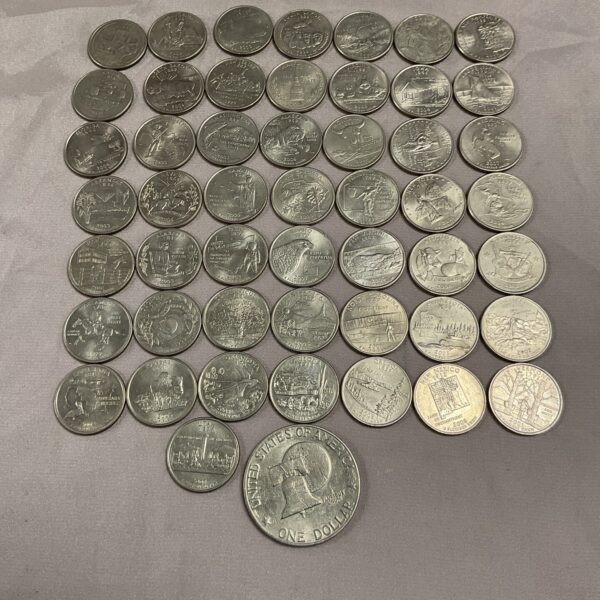Complete collection of US State Quarters and Liberty Dollar coins.