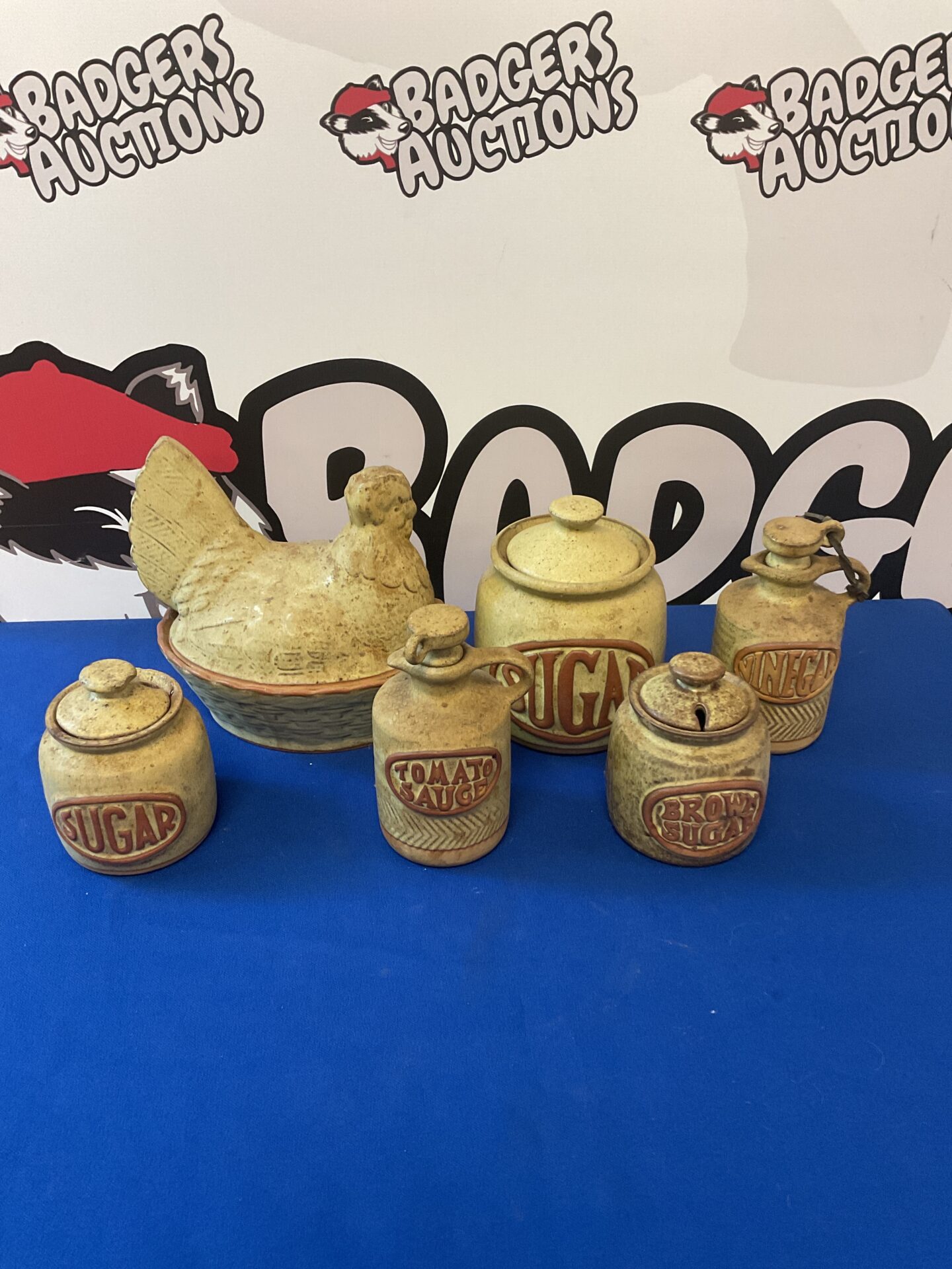 062 Set of Cornish stoneware pots, bottles & chicken