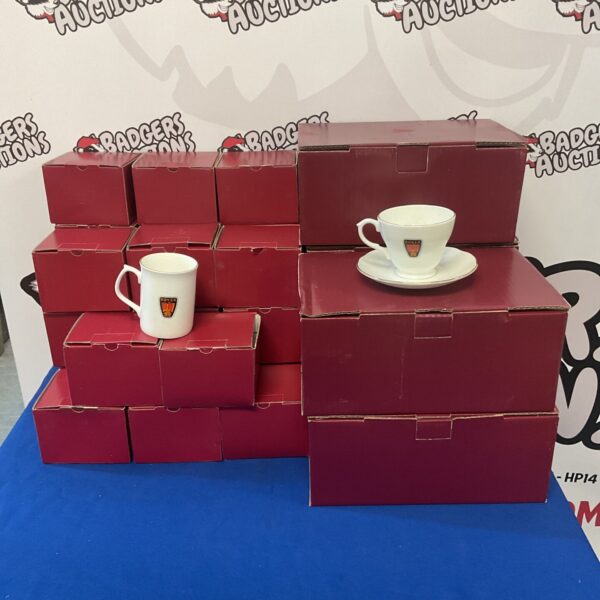 Vintage Rover bone china mugs and tea cups in a large lot.