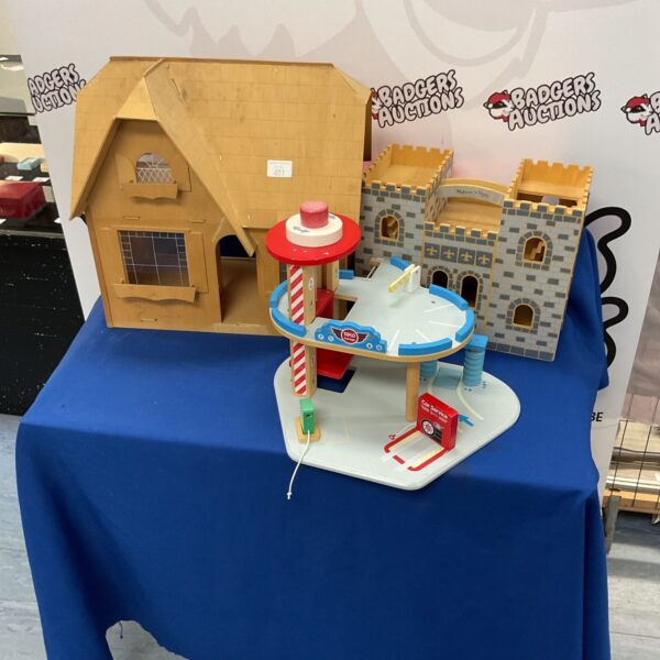 Colourful Tidlo George wooden garage playset for children's imaginative play.