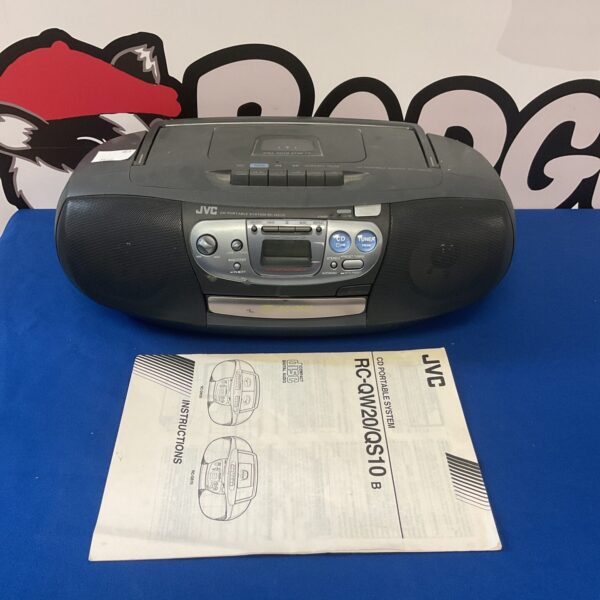 Vintage Jvc Rc-qs10 boombox with cassette and CD player.