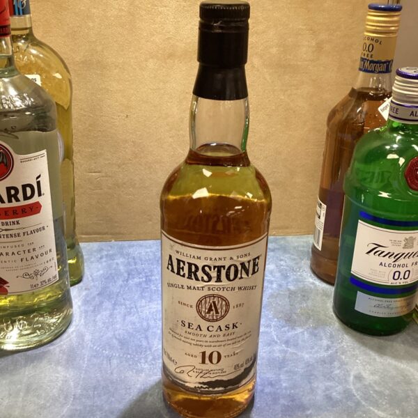 Bottle of Aerstone Sea Cask 10 Year Old single malt Scotch whisky.