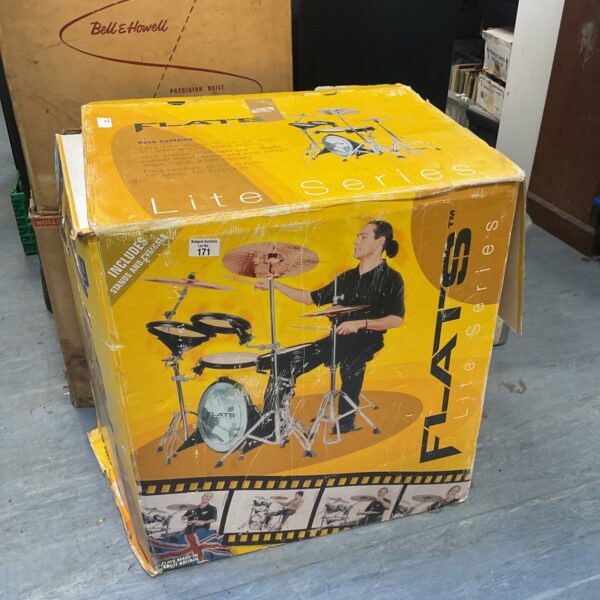 Flats Lite Series drum kit in original packaging, vintage drum set.