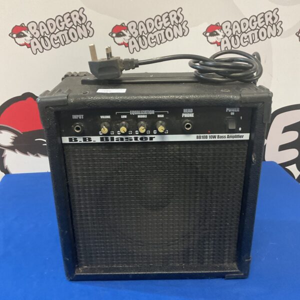 Bb Blaster 10w bass amplifier, side view.