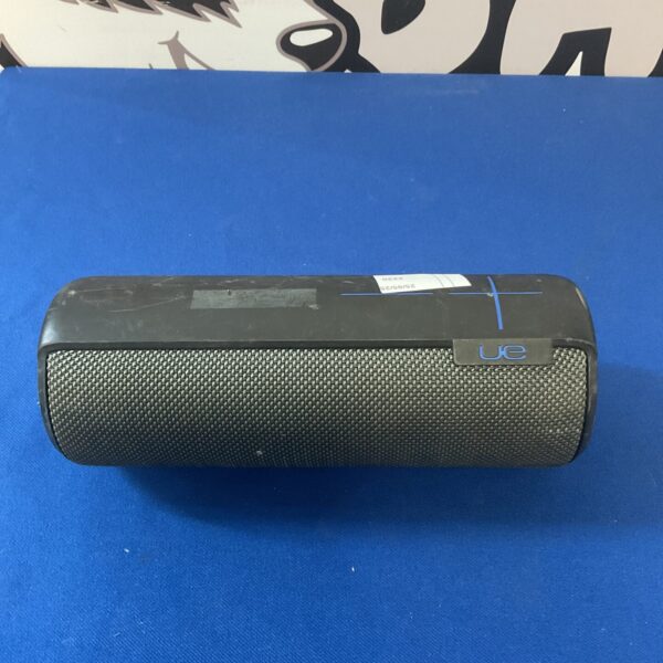 Front view of a black UE Bluetooth speaker.