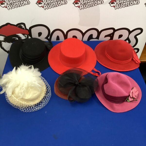Vintage ladies’ occasional hats in a colourful collection.