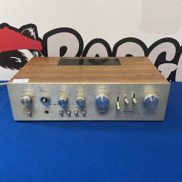 Front view of vintage Rotel RA-412 stereo amplifier.