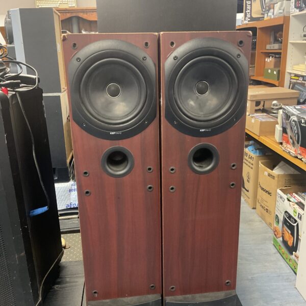 Pair of vintage Kef Uni-Q speakers in wood veneer.