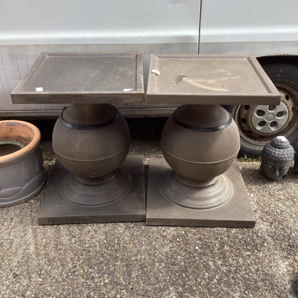 Pair of weathered French garden plinths for statue display.