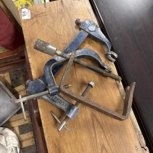 Vintage Longbro metalworkers clamp, workshop tool, antique metal C-clamp.
