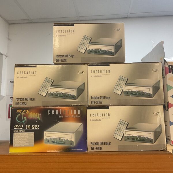 Lot of five Centurion portable DVD players for car entertainment.