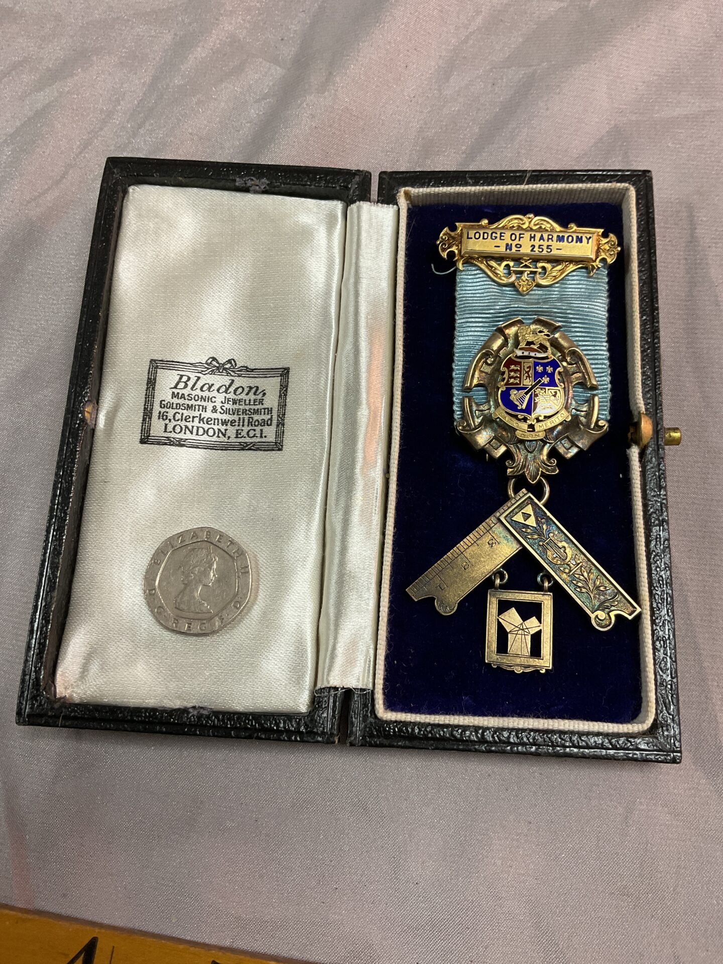 792 Masonic Past Masters Silver Gilt Jewel Lodge of Harmony 1945