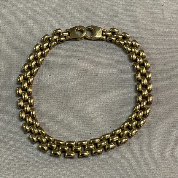 Vintage 9ct gold brick link bracelet, classic jewellery design.