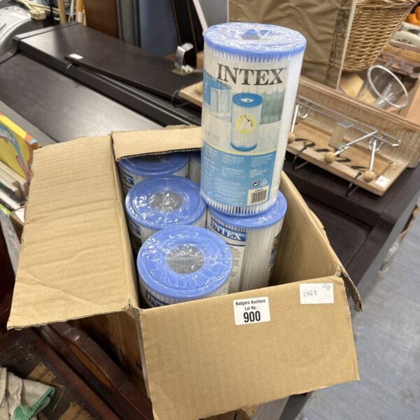 Lot of six Intex pool filters in original packaging.