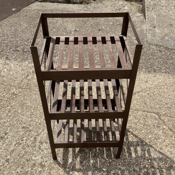 Three-tier metal storage racking unit for display or storage.
