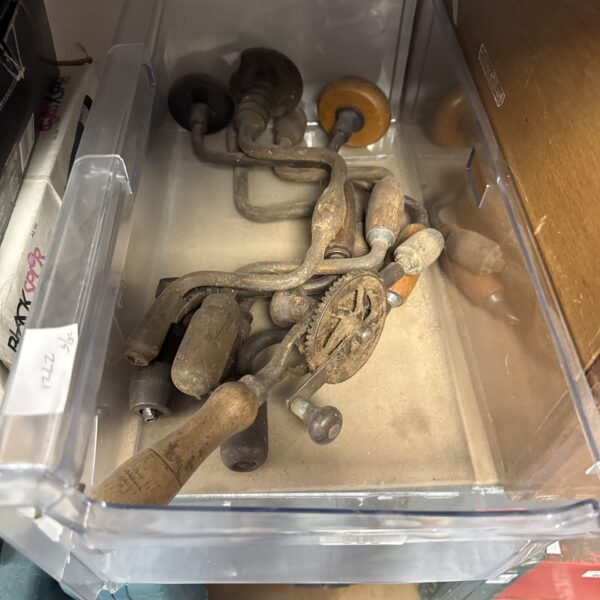 Selection of vintage hand drills for collectors and restoration.
