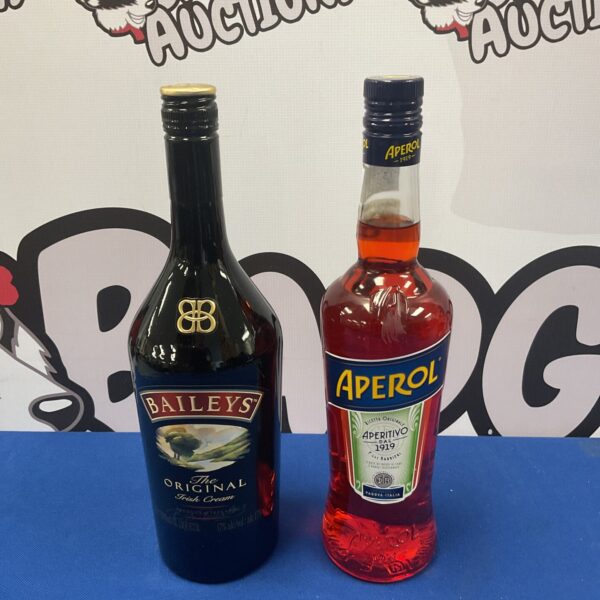 Sealed bottles of Baileys Irish Cream and Aperol for collectors.