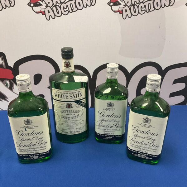 Sealed collection of vintage gin bottles, including Gordon's and Sir Robert Burnett.