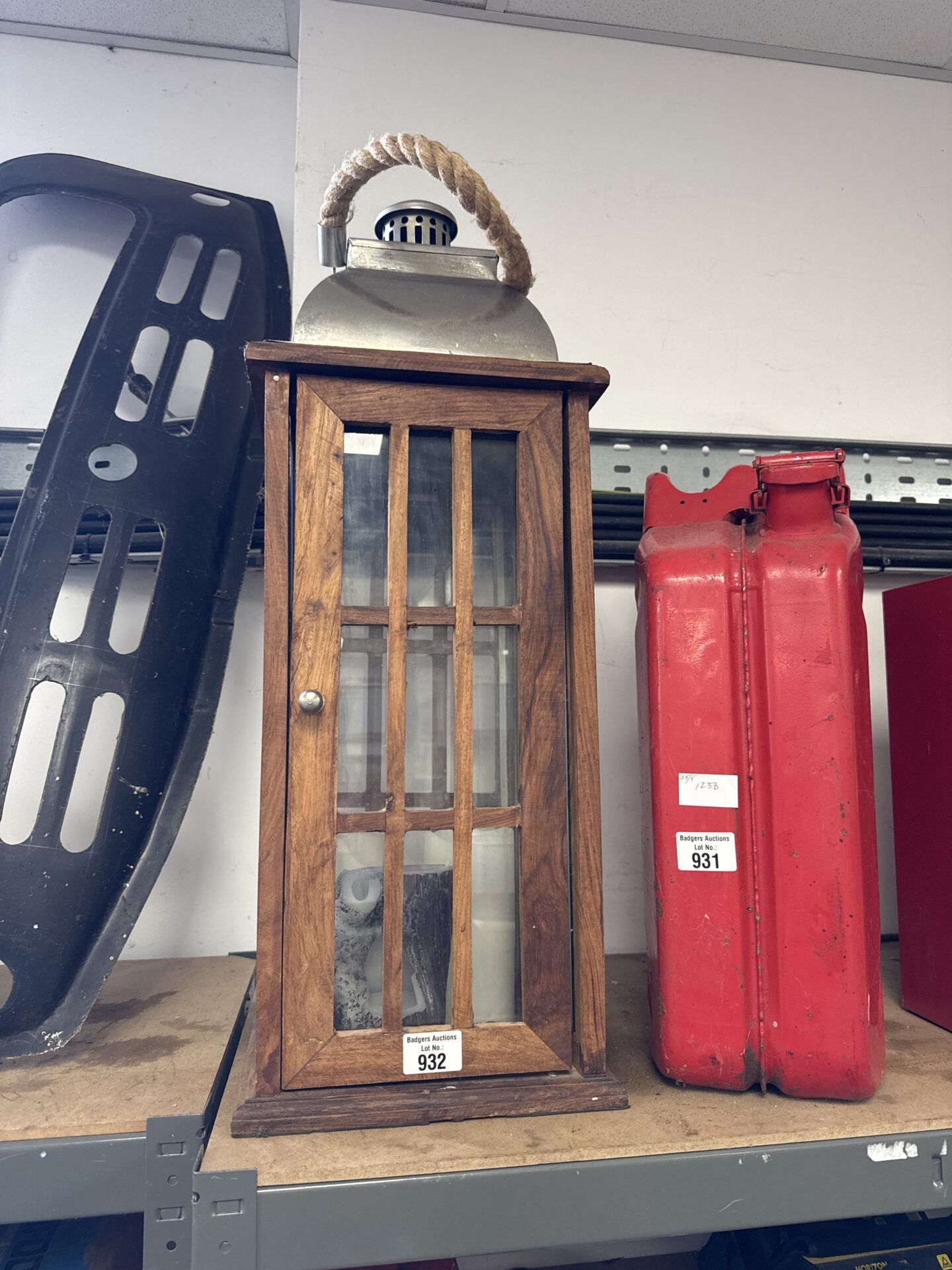 932 Wooden candle lantern with three electric faux candles