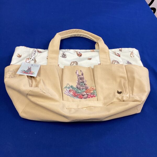 Charming Wrendale Designs gardening bag with floral and animal illustrations.