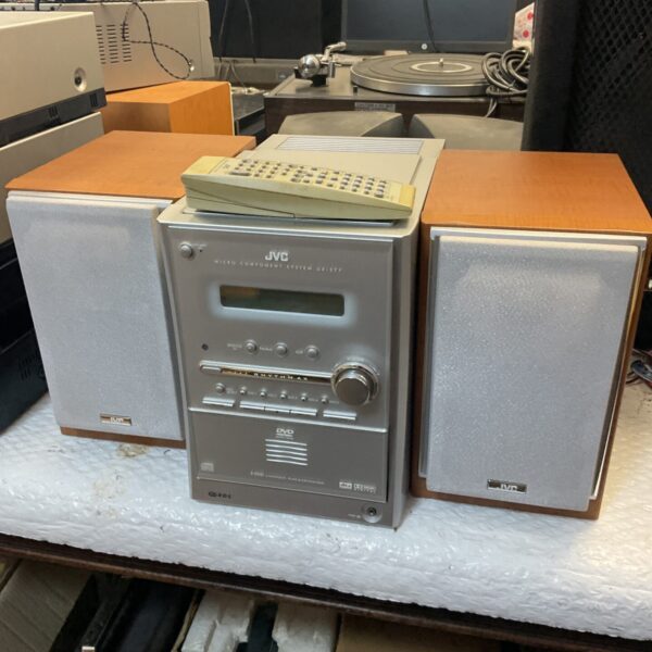 Vintage JVC UX-S77 DVD changer hi-fi system, silver finish.