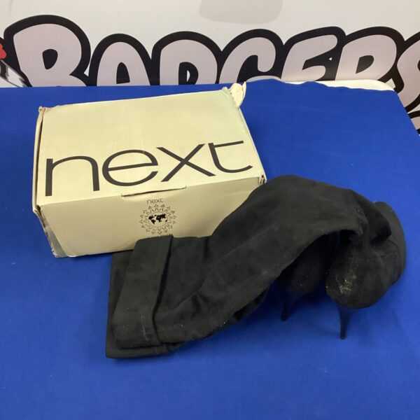 Black size 6 Next knee high boots, stylish women's footwear.