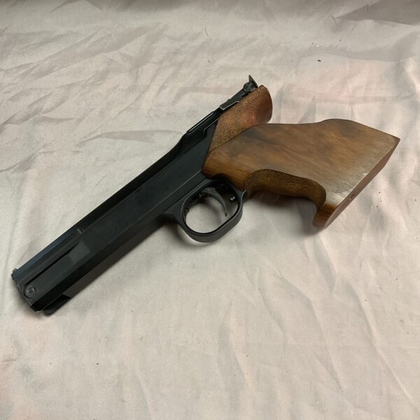 Fas AP604 air pistol with wooden grip, side view.