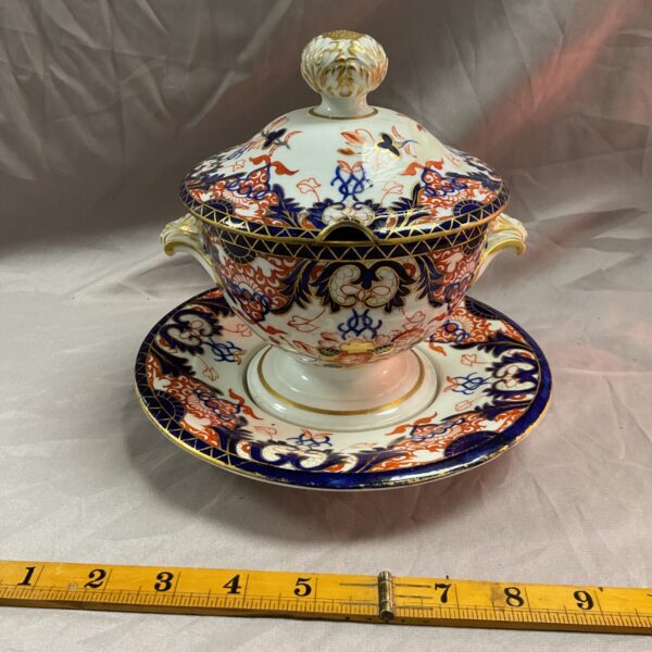 Antique Royal Crown Derby Kings Pattern Soup Tureen with saucer.