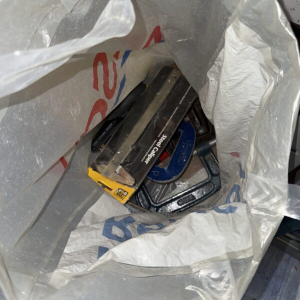 Caliper measuring tool and g clamps in a mixed lot.