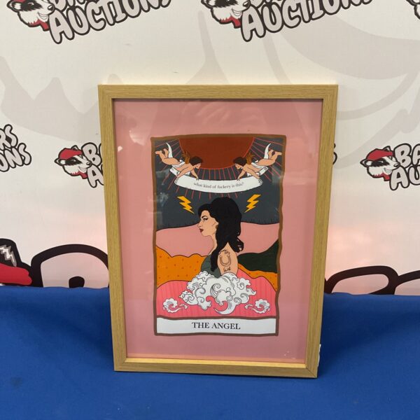 Framed Amy Winehouse ‘The Angel’ print, vibrant pop art style.