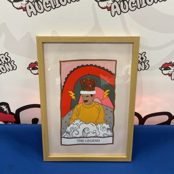 Framed print of Freddie Mercury, the Queen frontman, a vibrant music icon.
