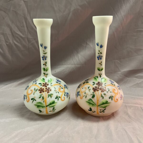Antique pair of Napoleon III soliflore vases in opaline glass.