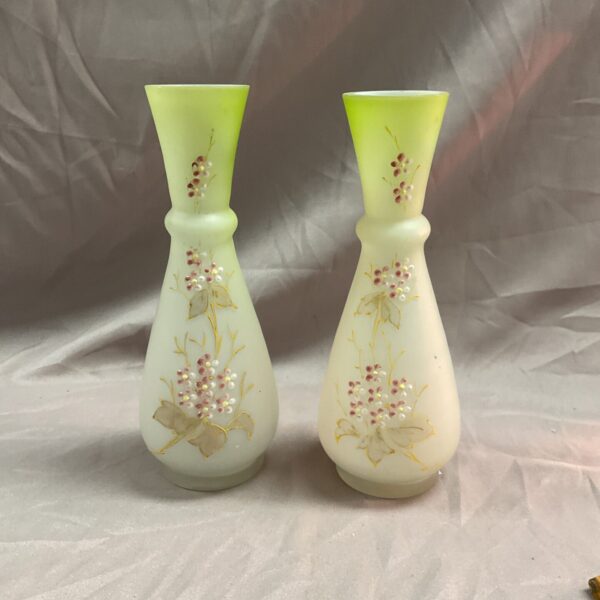 Antique pair of 19th-century enamel decorated glass vases.