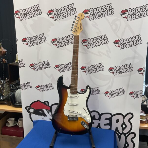 Sunburst Fender Stratocaster electric guitar, vintage style.