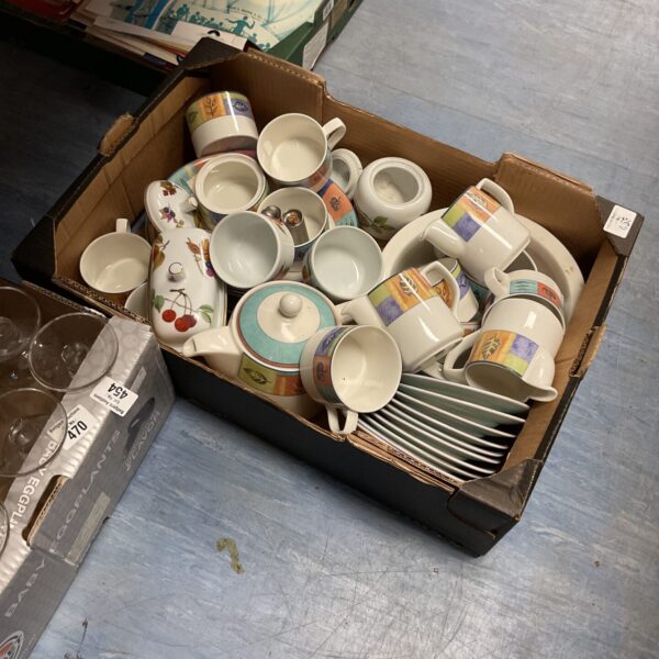 Vintage Doulton and Royal Worcester china set with colourful patterns.