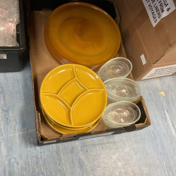 Vintage glass egg pots and plates lot for collectors.