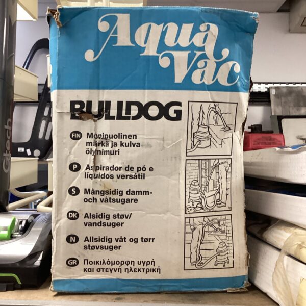 Vintage Aqua Vac Bulldog wet and dry vacuum cleaner in used condition.