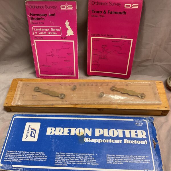 Vintage Breton plotter with Ordnance Survey maps for navigation.