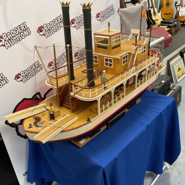 Overview of the large RC King of the River model ship on display.