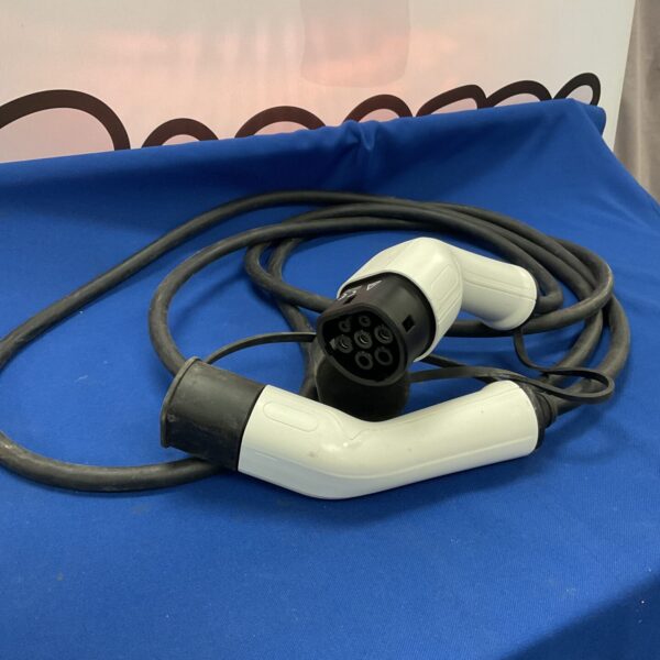 Electric car charger cable with Type 2 connector for EV charging.