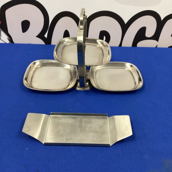 Vintage inox stainless steel folding cake stand for serving desserts.
